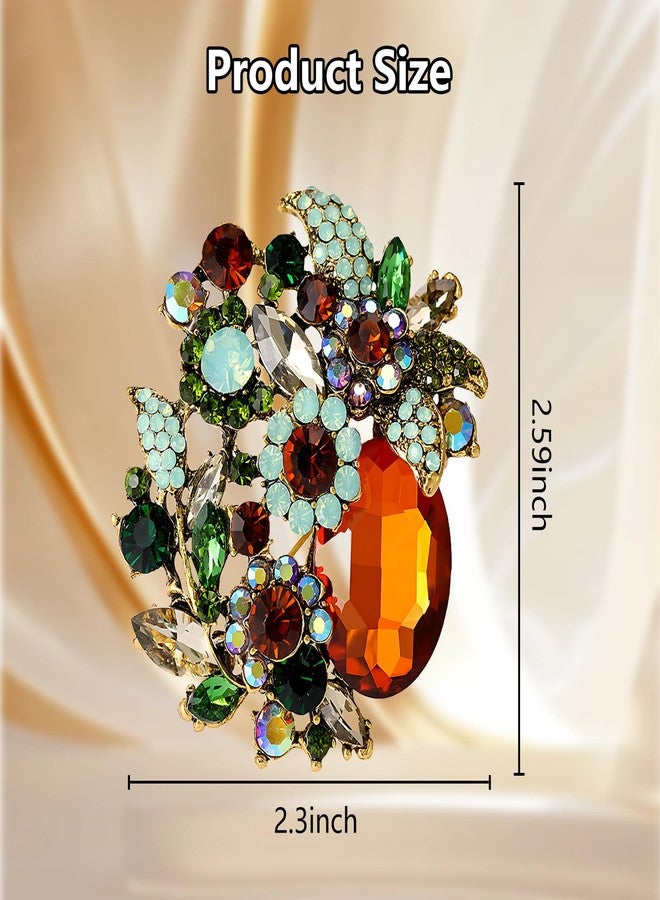 ZGGAZCA Gold Brooches for Women Vintage Floral Champagne Rhinestone Brooch and Pins Jewelry Link Pin Womens Accessory for Scarf Dress Hat Elegant for Women's Outfits - Image 2
